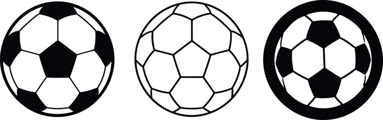 Fototapeta premium Set of three black and white soccer ball icons on white background