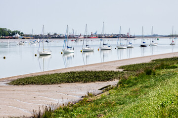 The River Medway at St Mary's Island in Chatham, Kent,  England on a hot May Bank Holiday