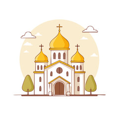 Fototapeta premium Orthodox Church with Golden Domes Flat Vector Illustration