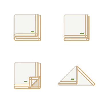 Pixel Art Set Of White Handkerchiefs With Beige Border And Green Detail On A Plain White Background