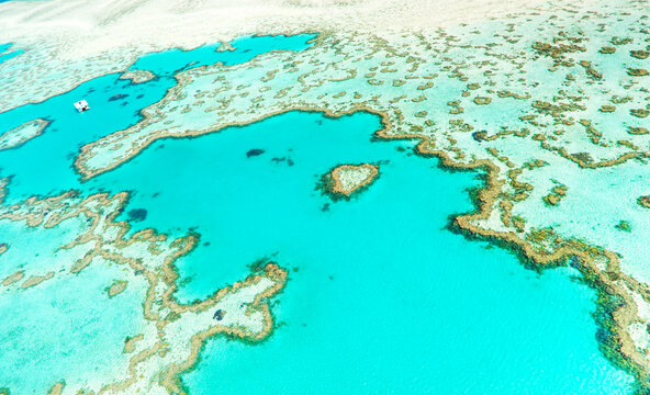 Aerial photo of the secluded Heart reef on The Great Barrier Reef, Australia.