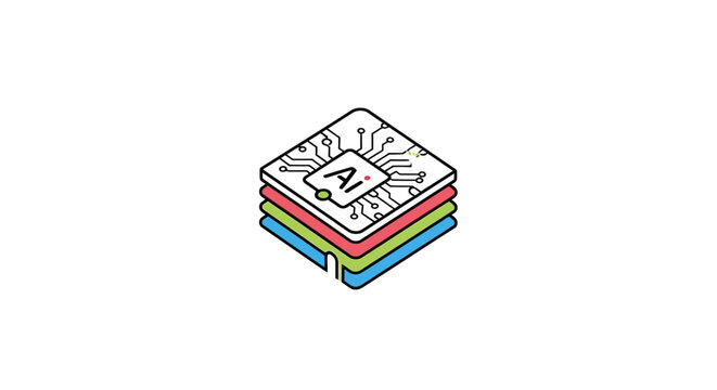 Layered Artificial Intelligence Processor Concept Illustration Advanced AI Chip on a Stack of Data Platforms Representing Machine Learning Technology Solutions