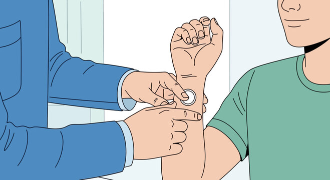 Doctor Applying Patch to Patient's Wrist for Medical Treatment or Monitoring