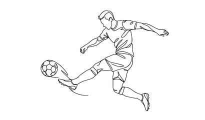 Fototapeta premium Soccer Player Kicking Ball One Continuous Line Drawing Sports Outline Vector Illustration