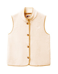 Cozy cream sherpa fleece vest with brown buttons isolated on transparent background for fashion styling transparent background © Shafiq