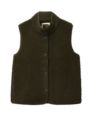 Warm fuzzy olive green sleeveless sherpa vest with buttons and a collar for casual wear transparent background © Shafiq