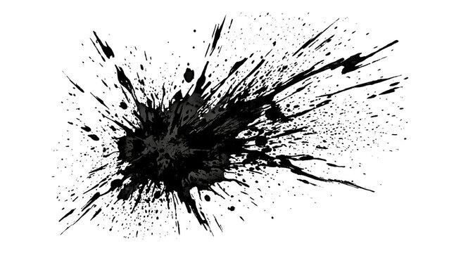 A dark ink burst explodes isolated on a white background