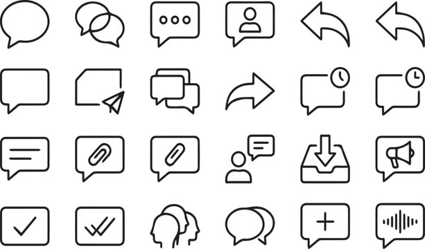 Speech bubble icons vector set, chat box symbols collection for modern interface design.