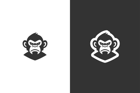 Simple monkey icon with bold lines on contrasting backgrounds, emphasizing minimalism and graphic style