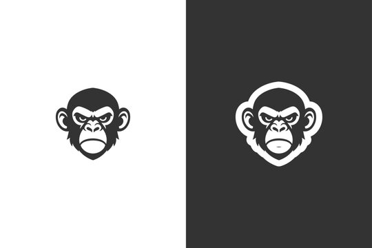 Minimalist monkey face icon displayed on contrasting backgrounds