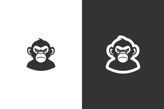 Stylized monkey logo with clean lines and bold shapes on contrasting backgrounds