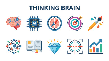 Fototapeta premium Thinking Brain Icons Representing AI