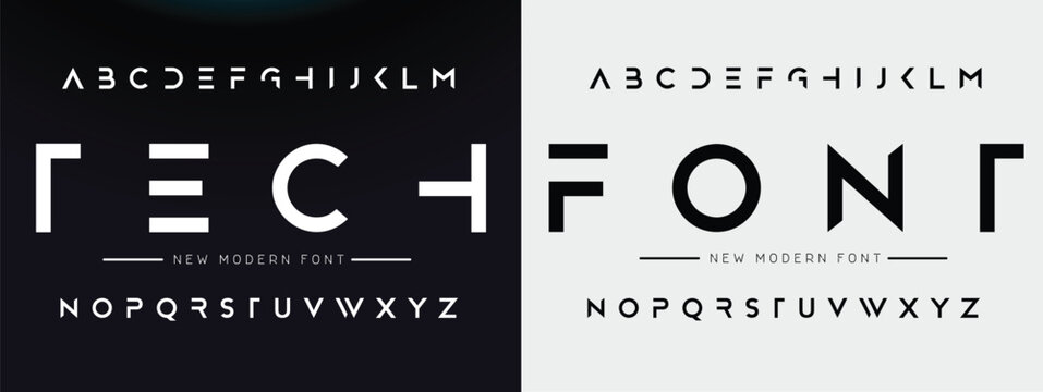 TECH FONT abstract sports logo alphabet fonts. Typography minimalist urban sana serif digital fashion future creative logos fonts. vector illustration