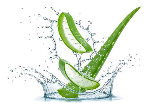 Green leafy plant emerging from water splash