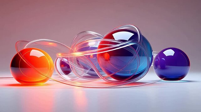 Digital technology floating geometrical elements colorful transparent glass background
