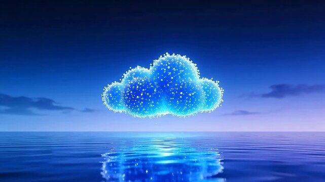 Blue glowing cloud over water