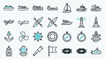 Nautical and Maritime Vessel Line Icon Set © Mahmudmse