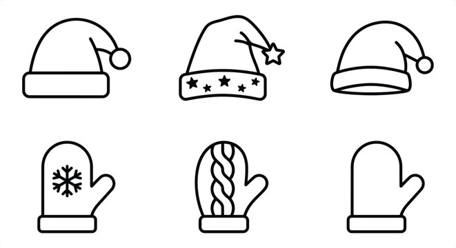 Collection of winter hats and mittens in a clean vector illustration style for holiday promotions