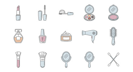 Fototapeta premium Cosmetic collection flat vector icons for beauty and personal care