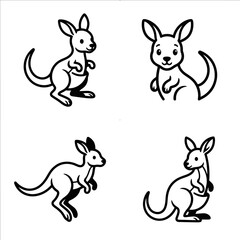 Cartoon kangaroo line art illustrations. © Rizal