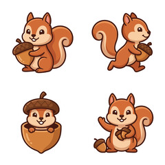 Fototapeta premium Cartoon Squirrel Holding Acorn Closeup.