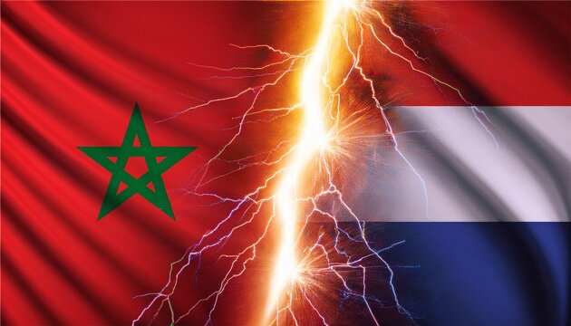 thunder lightning between Morocco flag and Netherlands flag