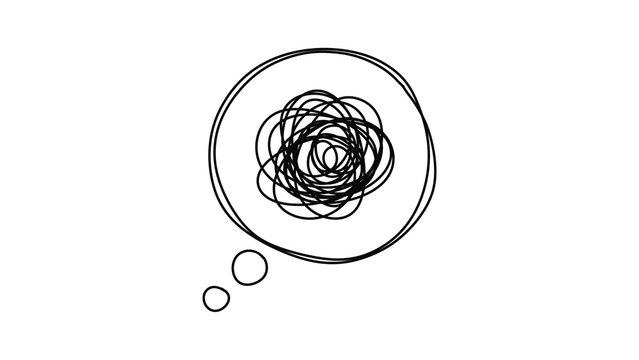 Minimal black scribble line thought bubble isolated on transparent background. Perfect for conceptual designs regarding confusion, anxiety, complicated thoughts, mental health, or brainstorming.