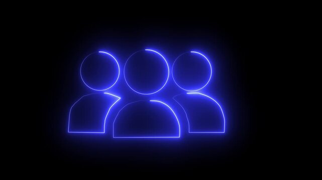 glowing neon a 3 man icon animated. animation on a black background 4K video animtion