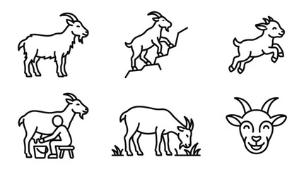 Fototapeta premium Goat line icons set livestock farm animal kid and horn ram symbols vector illustration