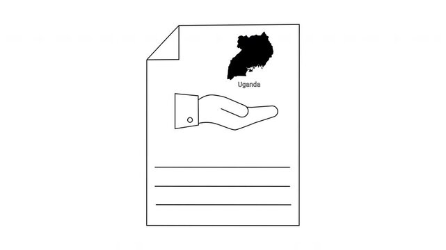 Uganda Map Document Hand Open Offering Aid Support Concept.