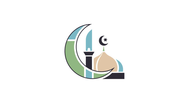 Islamic architecture mosque crescent moon logo.