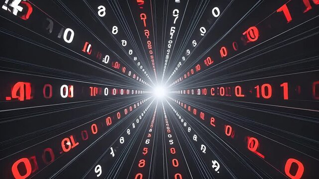 Binary code tunnel with glowing numbers
