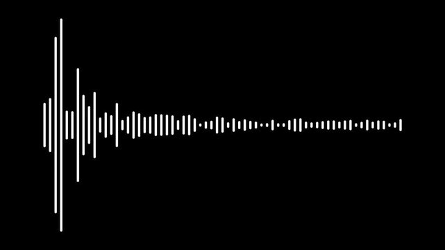 Audio waveform animation with luminous sound frequency patterns and animated equalizer bars on black screen background for futuristic media and entertainment 4k.