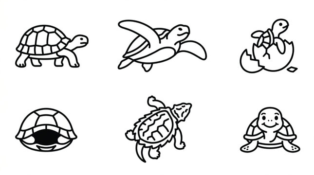 Turtle line icons set tortoise sea reptile wildlife marine animal and shell symbols vector illustration