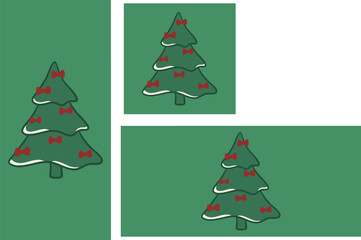 Naklejka premium Minimalist Christmas tree vector illustration, cute holiday design with red bows on pine trees. Simple flat doodle graphic for festive winter season banners, greeting cards, social