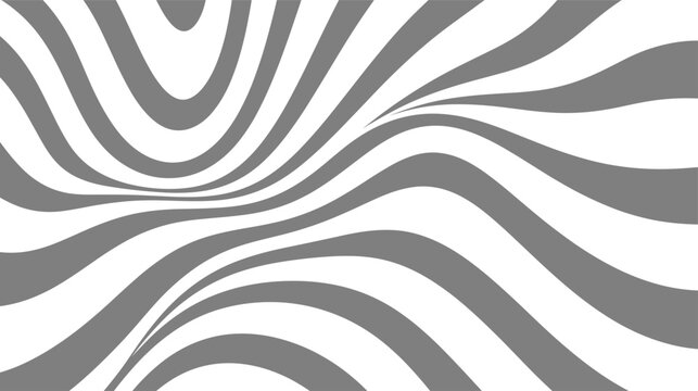 Abstract swirling optical illusion creating a hypnotic visual effect with distorted grey and white stripes, representing movement, fluidity, and creative design