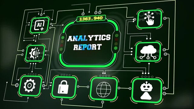 Green tech data dashboard showcasing line graphs and information analysis summaries for an analytics report screen