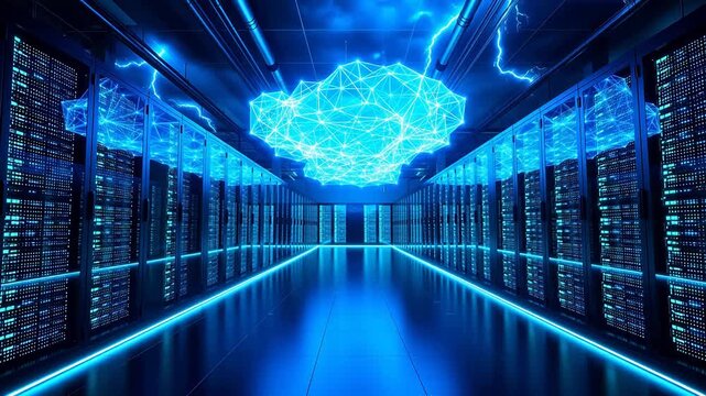 server room with cloud network