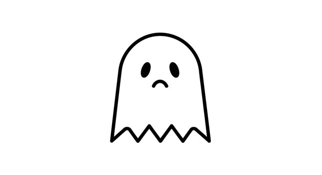 Sad Ghost Icon with Simple Outline and White Background.