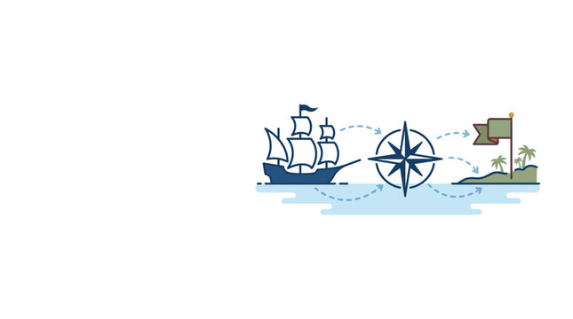 Nautical Exploration and Discovery Concept Illustration with Ship Compass and Island