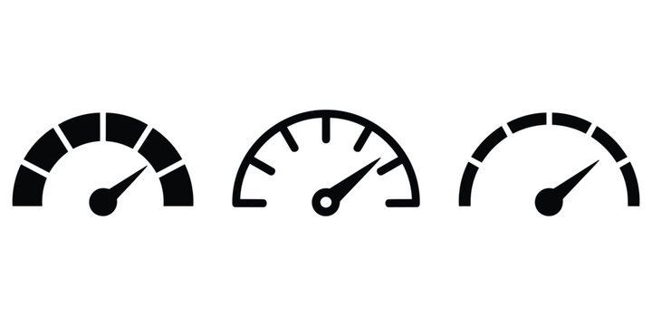 Set of speedometer icons representing performance, measurement, and progress indicators, vector collection