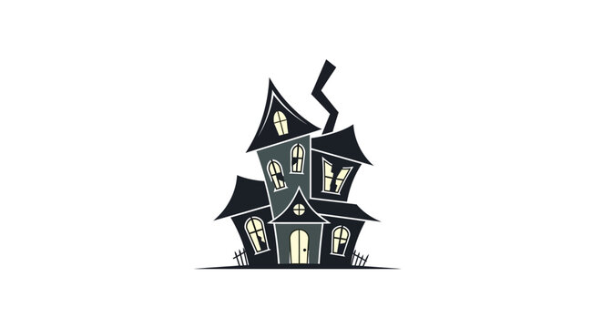 Spooky Haunted House Illustration with Twisted Chimney.