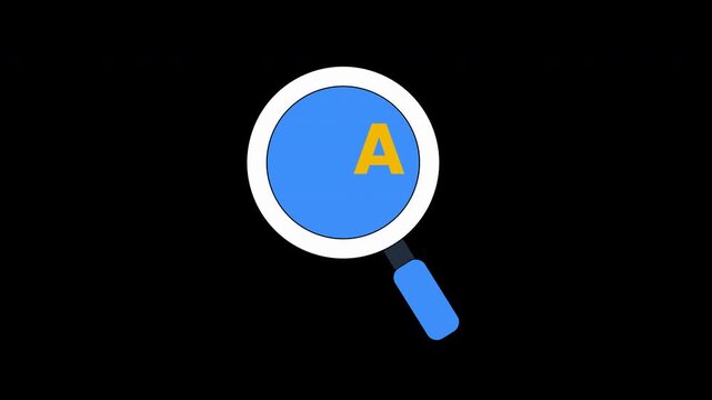 Magnifying glass with letter A on black background