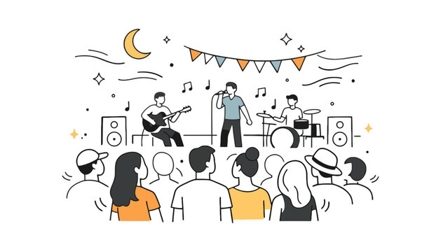 Music band performing live concert for audience illustration