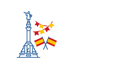 Fototapeta premium Columbus Monument with Spanish Flags and Festive Bunting