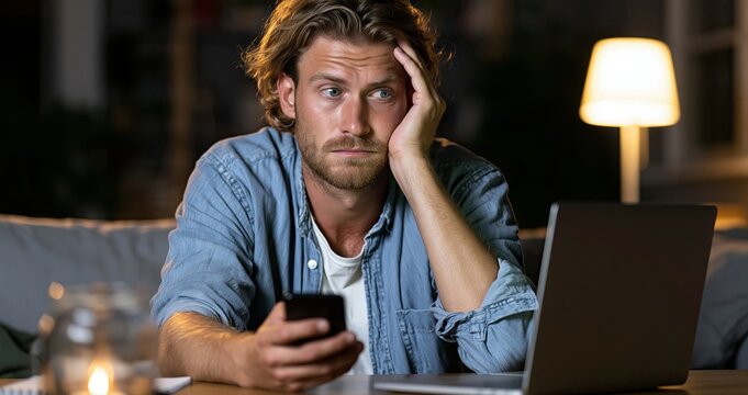 In a comfortable living room, a person reviews questionable messages on their phone, highlighting the importance of online security.