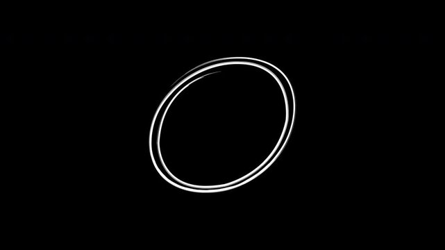 White Hand Drawn Double Line Oval Circle Animation Loop. Sketched Brush Stroke with Alpha Channel.