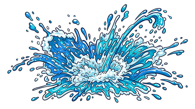 Vibrant blue cartoon water splash isolated on white background