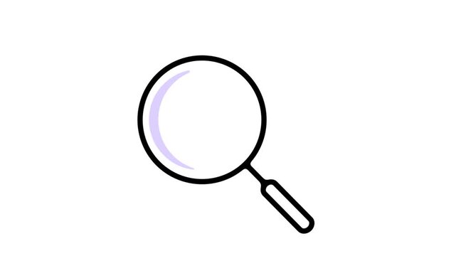 Magnifying glass, loupe, search and find, graphic animation. Alpha channel. Transparent background motion design. 4K resolution