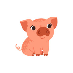 A pink piglet. Farm animal. Cute cartoon pet. Vector illustration isolated on white background. © FRIEVA